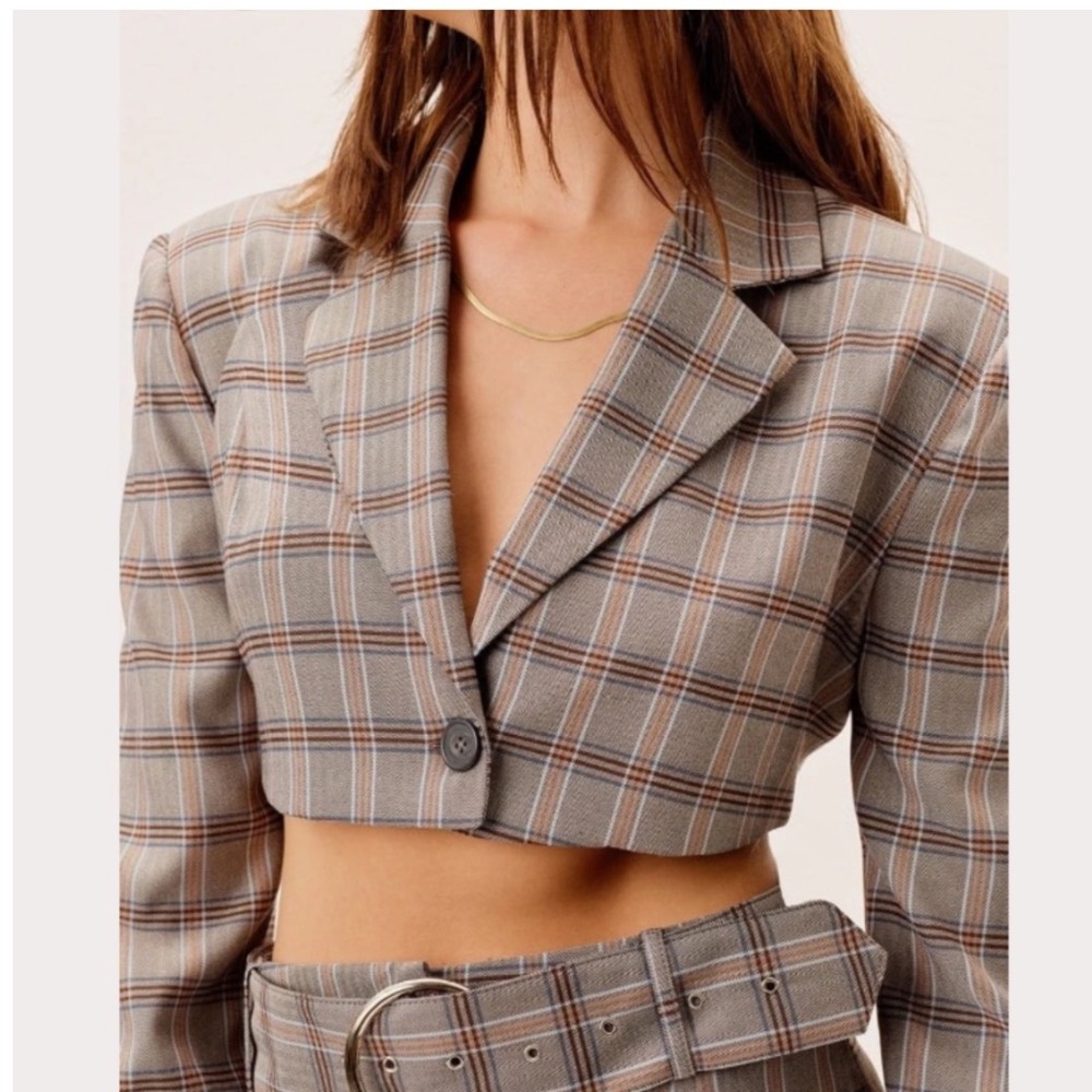 For Love & Lemons Kym Crop Blazer Plaid Preppy School Girl Career Party Chic S‎